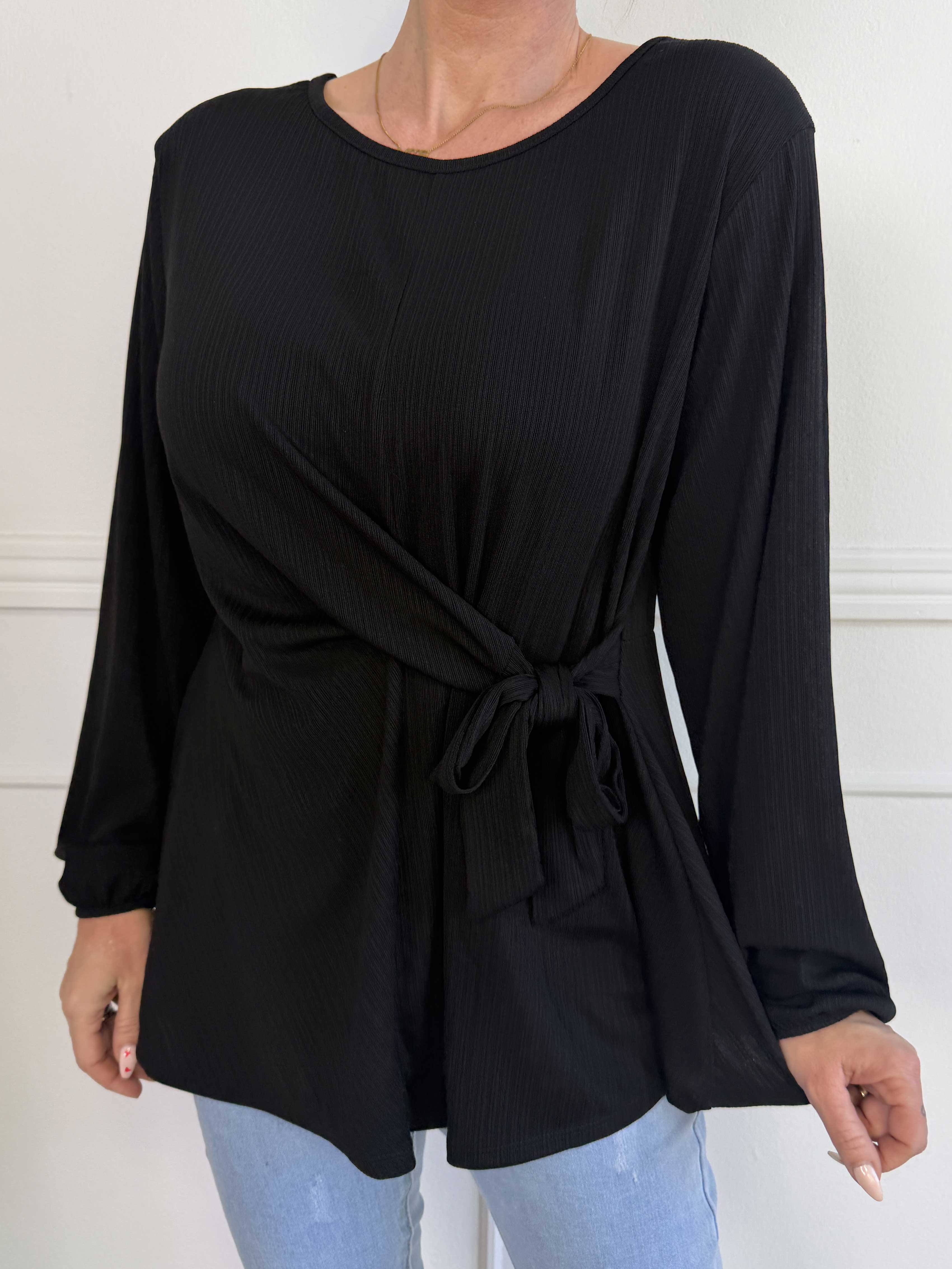 Katie - Sød langærmet tunika med fin sløjfedetalje foran